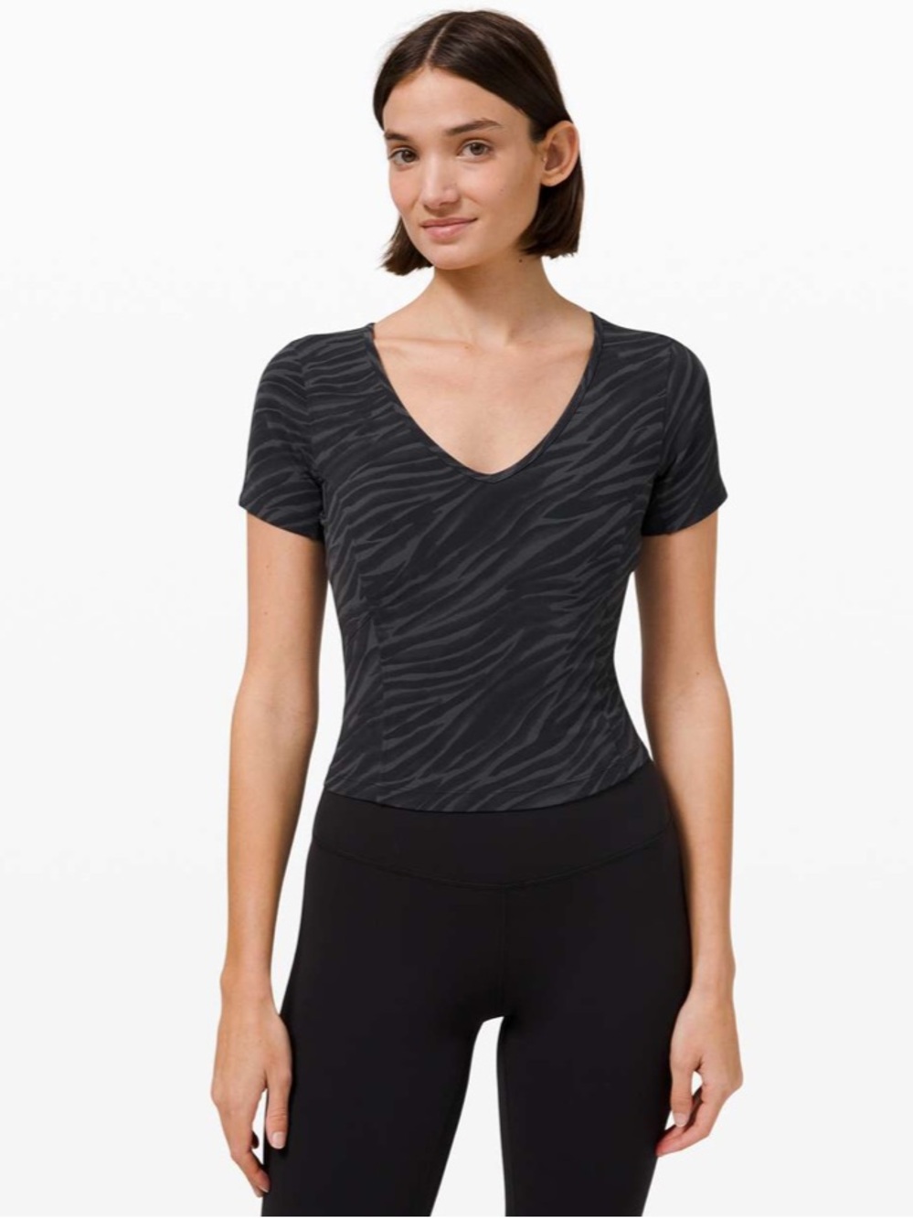 LULULEMON Nulu Cropped Slim Yoga Short Sleeve Le Tigre Camo Deep Coal Multi
